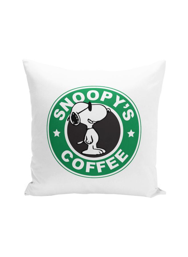 Snoopy's Coffee Printed Decorative Pillow White/Green/Black 16x16inch - Image 1