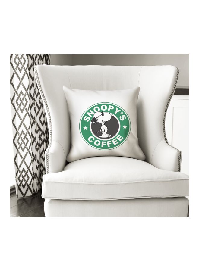Snoopy's Coffee Printed Decorative Pillow White/Green/Black 16x16inch - Image 3