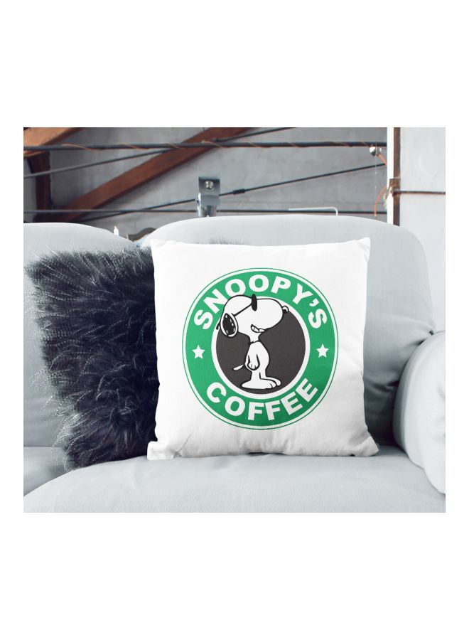 Snoopy's Coffee Printed Decorative Pillow White/Green/Black 16x16inch - Image 2