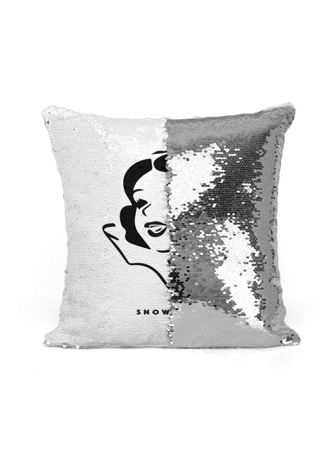Pink White Printed Sequined Pillow Silver/White/Black 16x16inch - Image 2
