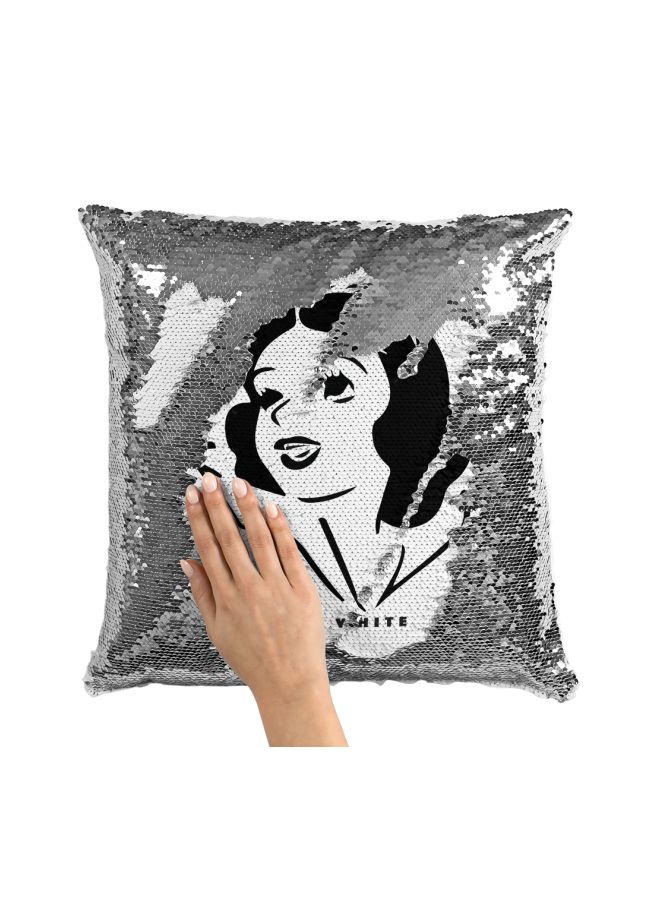 Pink White Printed Sequined Pillow Silver/White/Black 16x16inch - Image 3