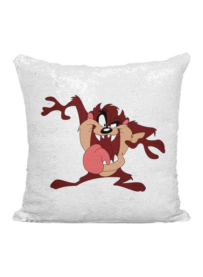 Taz Sequined Throw Pillow Silver/White/Beige 16x16inch - Image 1