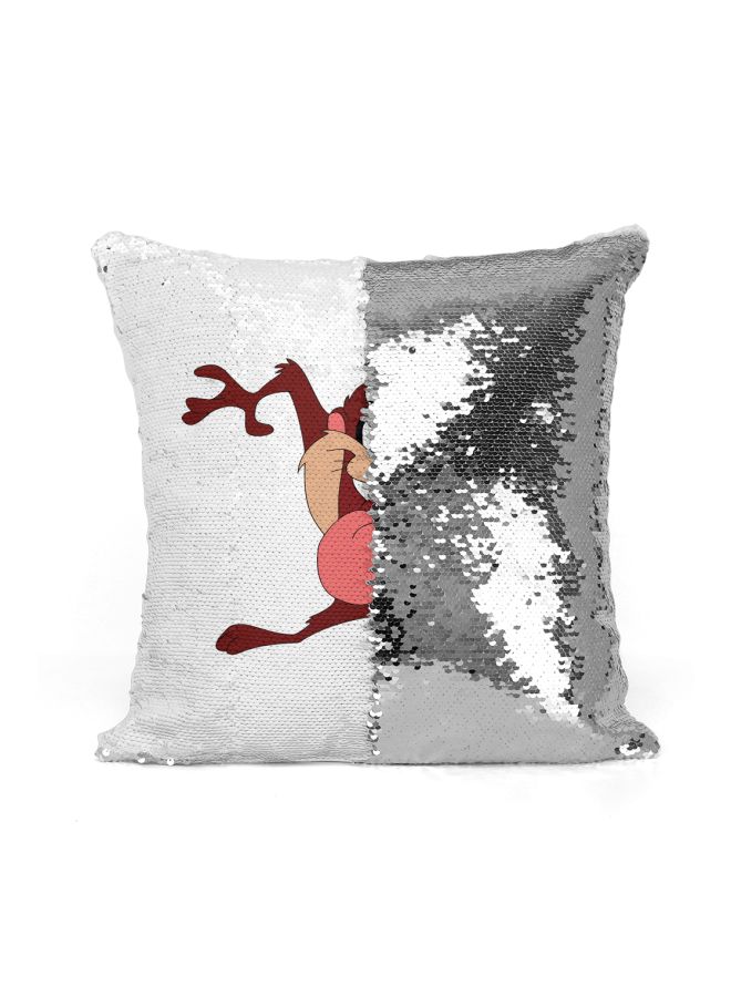 Taz Sequined Throw Pillow Silver/White/Beige 16x16inch - Image 2