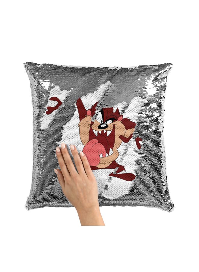Taz Sequined Throw Pillow Silver/White/Beige 16x16inch - Image 3