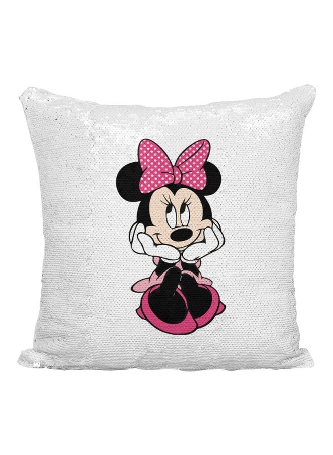 Minnie Mouse Sequined Throw Pillow White/Silver/Black 16x16inch - Image 1
