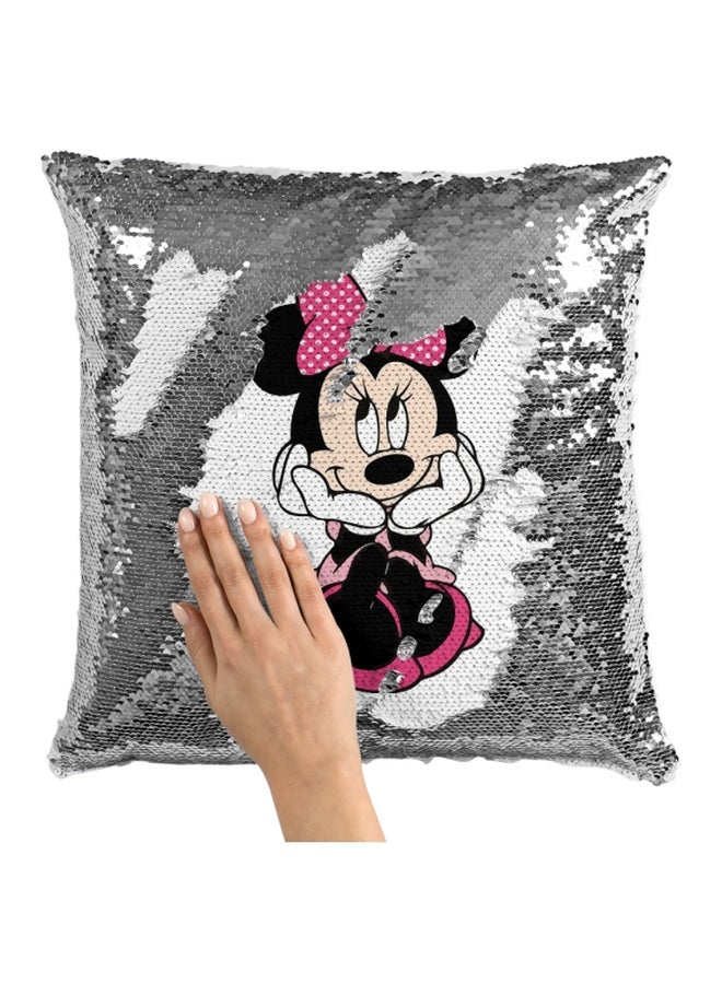 Minnie Mouse Sequined Throw Pillow White/Silver/Black 16x16inch - Image 3