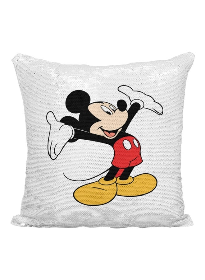 Mickey Mouse Sequined Throw Pillow 16x16inch White/Silver/Black 16x16inch - Image 1