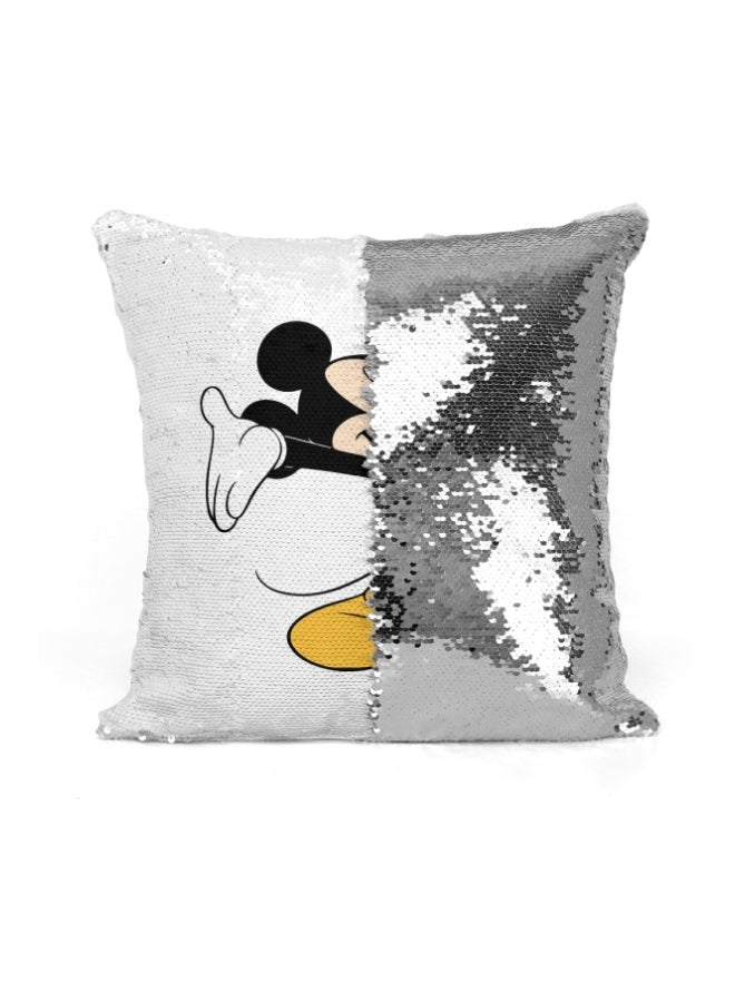 Mickey Mouse Sequined Throw Pillow 16x16inch White/Silver/Black 16x16inch - Image 2