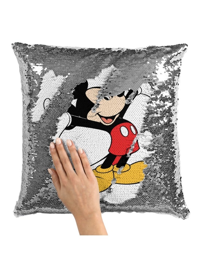Mickey Mouse Sequined Throw Pillow 16x16inch White/Silver/Black 16x16inch - Image 3