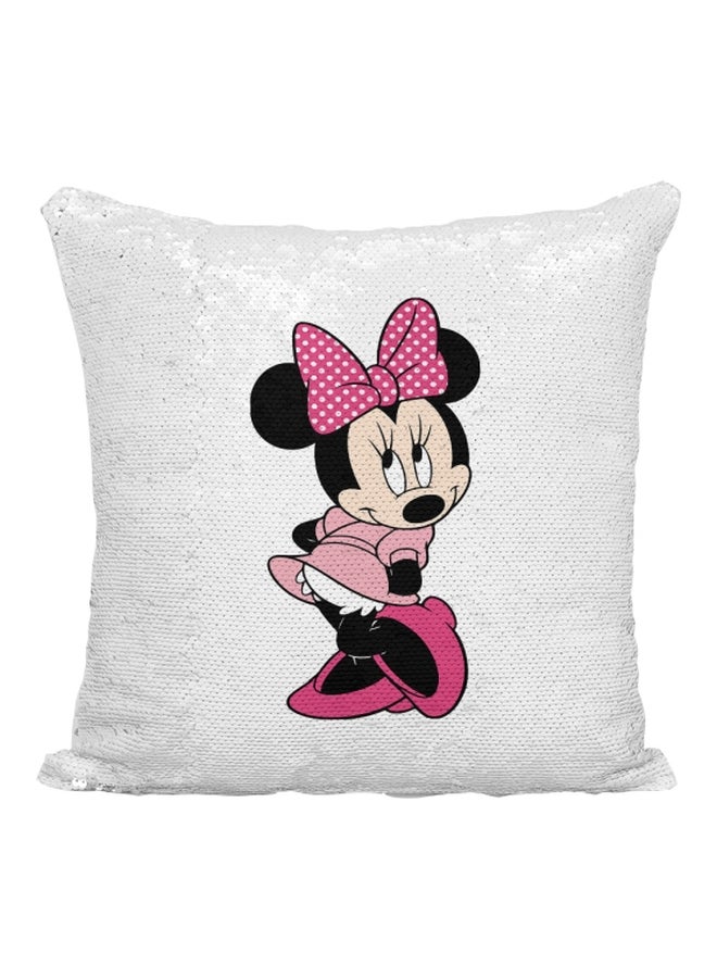 Minnie Mouse Sequined Throw Pillow  16x16inch White/Silver/Black 16x16inch - Image 1