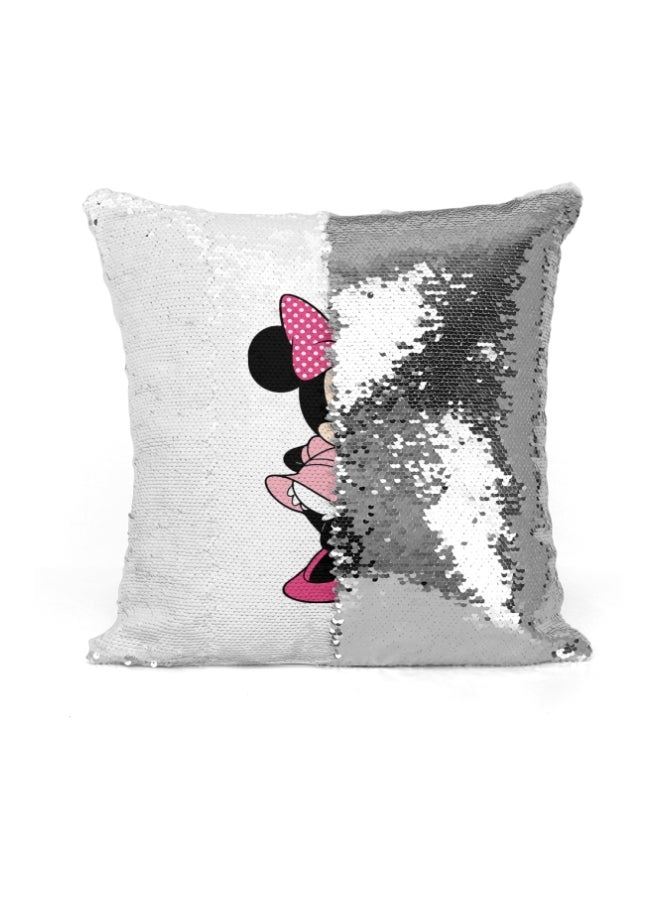 Minnie Mouse Sequined Throw Pillow  16x16inch White/Silver/Black 16x16inch - Image 2