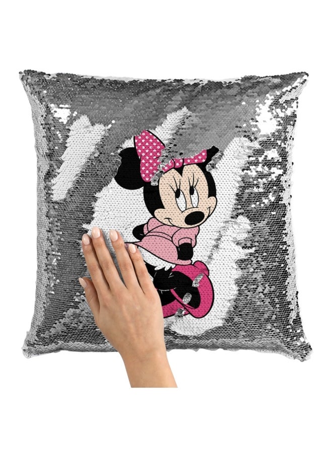 Minnie Mouse Sequined Throw Pillow  16x16inch White/Silver/Black 16x16inch - Image 3