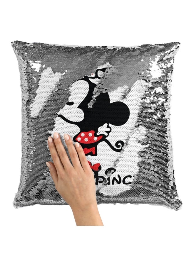 Minnie Mouse Sequined Throw Pillow White/Silver/Black 16x16inch - Image 3