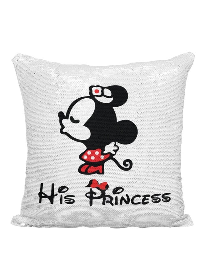 Minnie Mouse Sequined Throw Pillow White/Silver/Black 16x16inch - Image 1