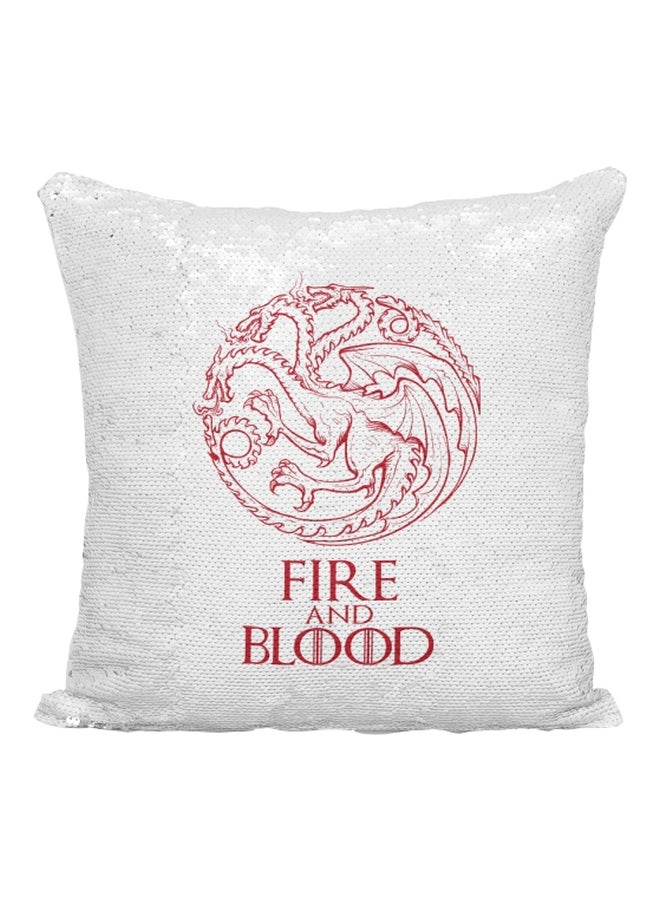 Game Of Thrones Fire And Blood Sigil Printed Sequined Throw Pillow Silver/White/Red 16x16inch - Image 1