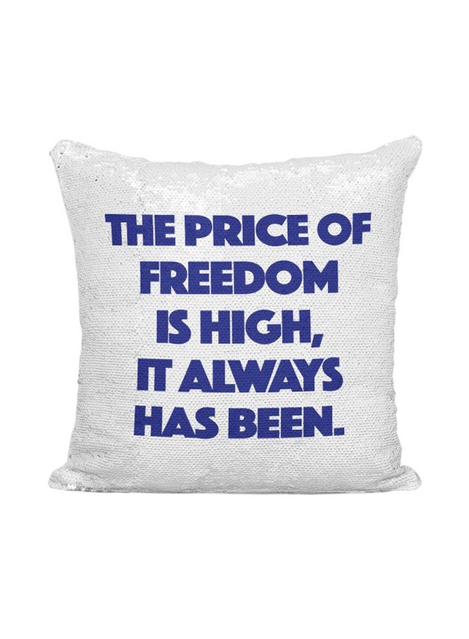 Quote Printed Sequint Throw Pillow Silver/White/Blue 16x16inch - Image 1
