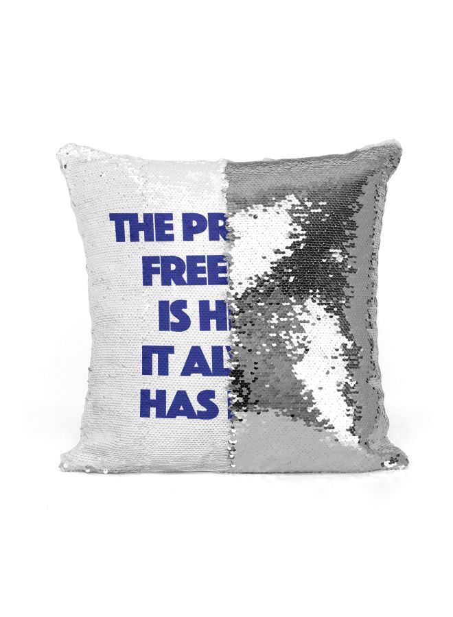 Quote Printed Sequint Throw Pillow Silver/White/Blue 16x16inch - Image 2