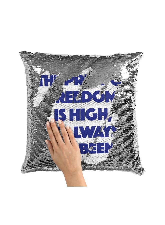 Quote Printed Sequint Throw Pillow Silver/White/Blue 16x16inch - Image 3