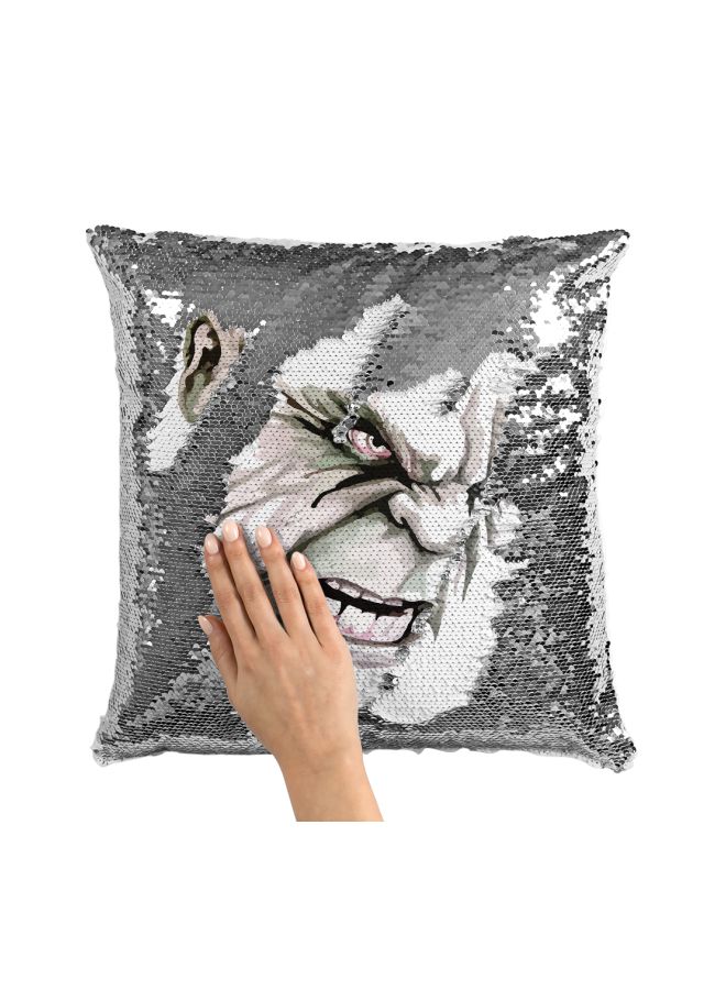Hulk Printed Sequint Throw Pillow Silver/Green/White 16x16inch - Image 3