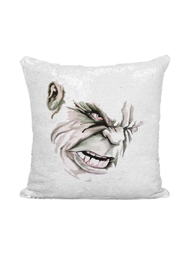 Hulk Printed Sequint Throw Pillow Silver/Green/White 16x16inch - Image 1