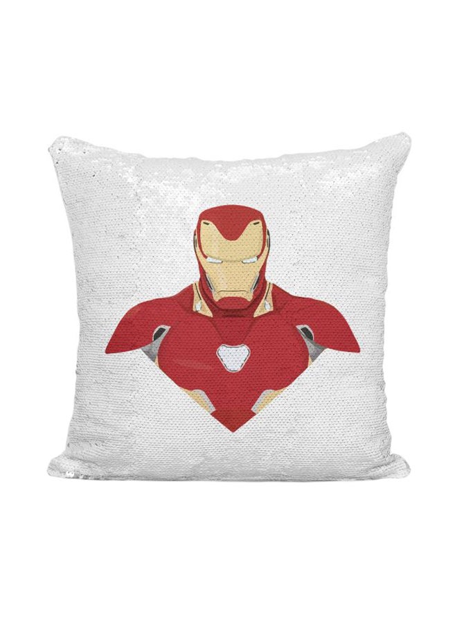 Iron Man Printed Sequint Throw Pillow White/Red/Yellow 16x16inch - Image 1
