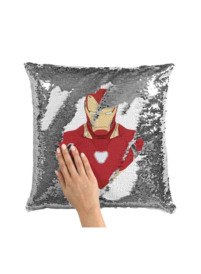 Iron Man Printed Sequint Throw Pillow White/Red/Yellow 16x16inch - Image 3