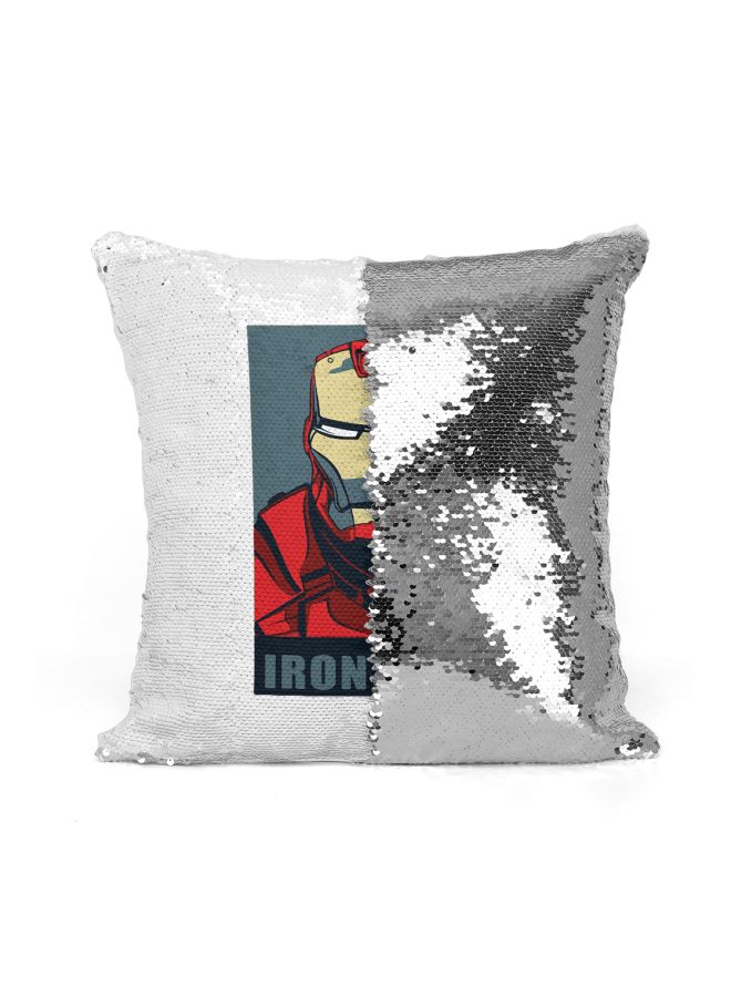 Iron Man Printed Sequint Throw Pillow Silver/Red/Yellow 16x16inch - Image 2
