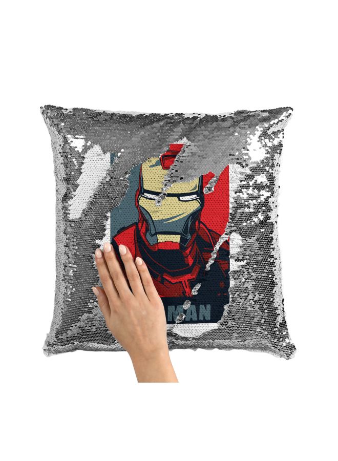 Iron Man Printed Sequint Throw Pillow Silver/Red/Yellow 16x16inch - Image 3