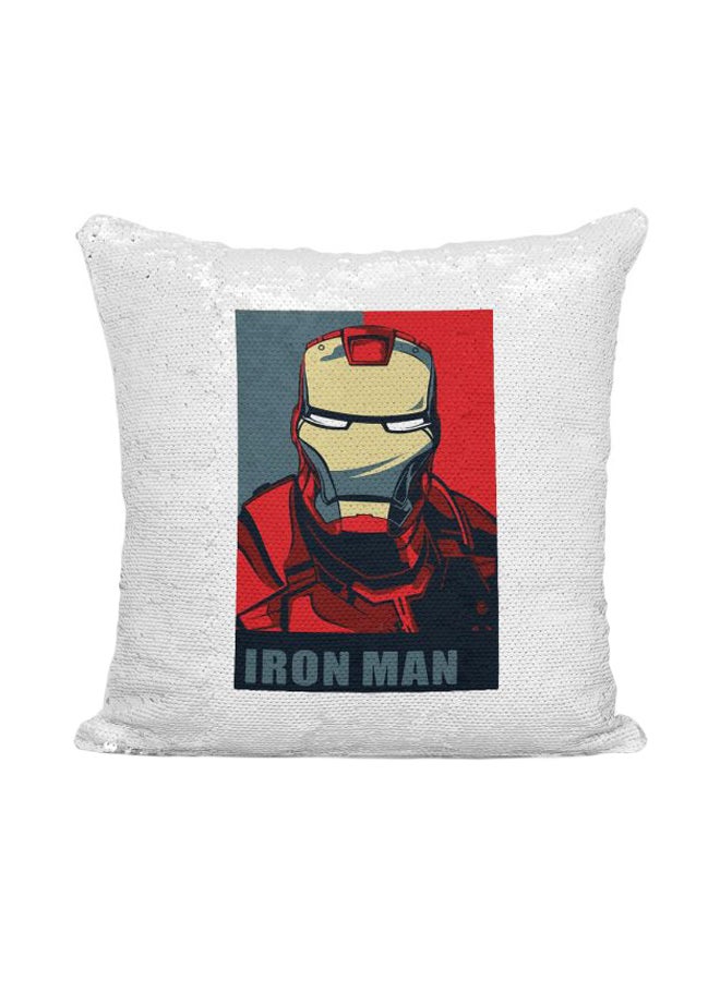 Iron Man Printed Sequint Throw Pillow Silver/Red/Yellow 16x16inch - Image 1