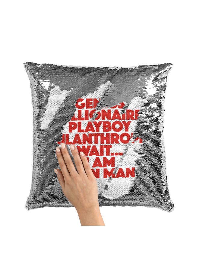 وسادة زينة مطرزة بالترتر مطبوع عليها اقتباس أبيض/أحمر/فضي 16x16بوصة - Image 3