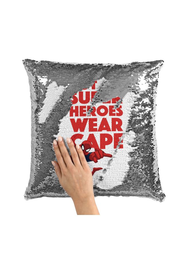 Wear Cape Sequined Throw Pillow Silver/White/Red 16x16inch - Image 3