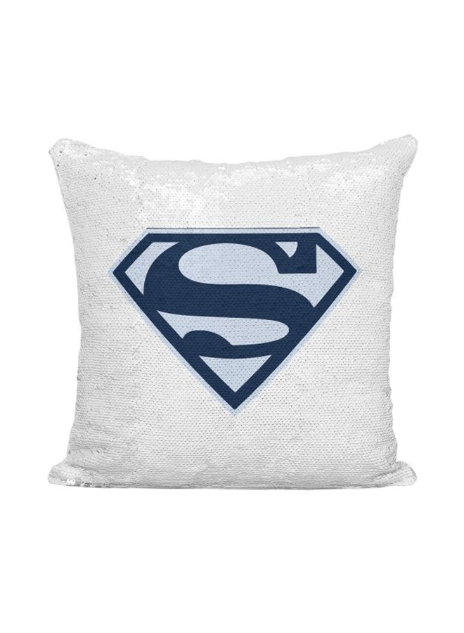 Superman Sequined Throw Pillow Silver/White/Blue 16x16inch - Image 1