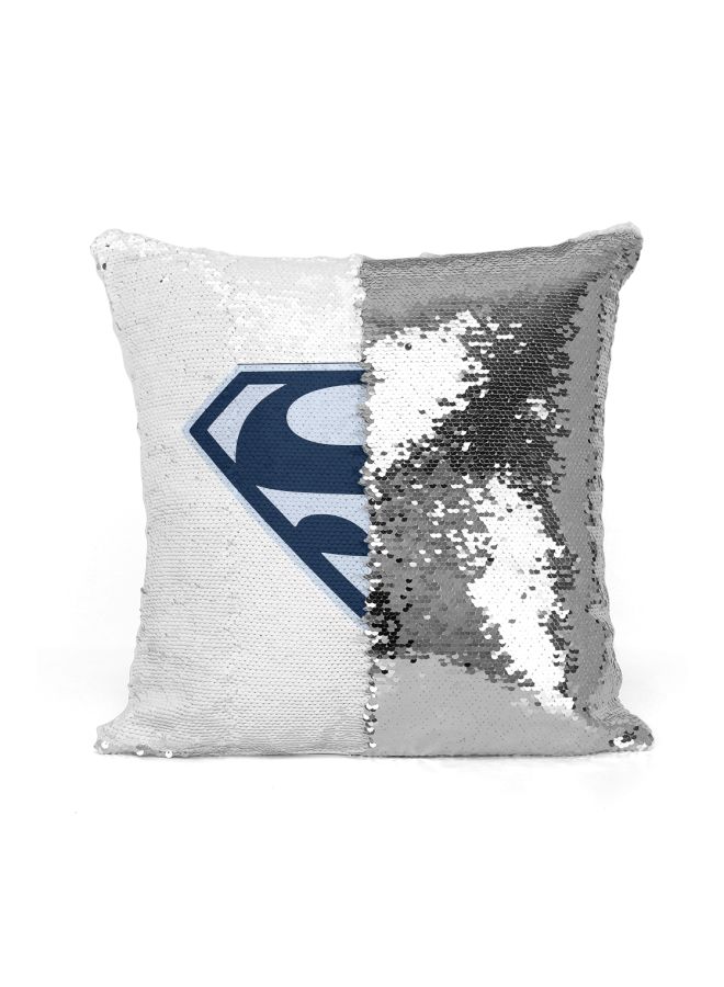 Superman Sequined Throw Pillow Silver/White/Blue 16x16inch - Image 2