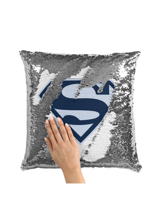 Superman Sequined Throw Pillow Silver/White/Blue 16x16inch - Image 3