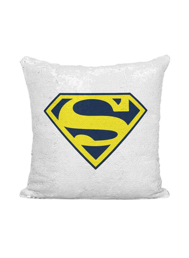 Superman Sequined Throw Pillow Silver/White/Blue 16x16inch - Image 1