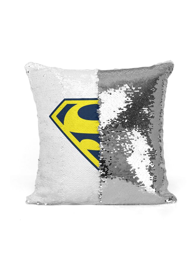 Superman Sequined Throw Pillow Silver/White/Blue 16x16inch - Image 2