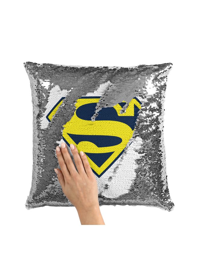 Superman Sequined Throw Pillow Silver/White/Blue 16x16inch - Image 3