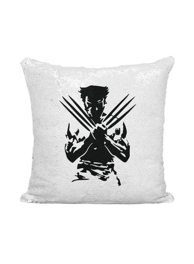 Wolverine Hugh Jackman Sequined Throw Pillow Silver/White/Black 16x16inch - Image 1
