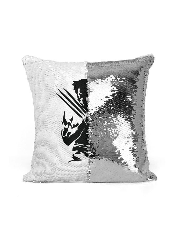 Wolverine Hugh Jackman Sequined Throw Pillow Silver/White/Black 16x16inch - Image 2