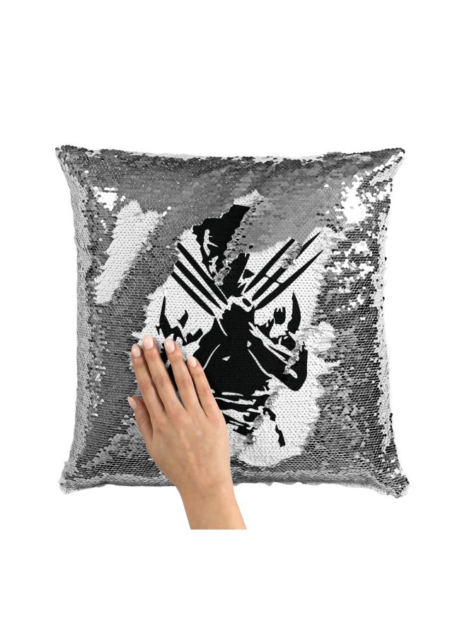 Wolverine Hugh Jackman Sequined Throw Pillow Silver/White/Black 16x16inch - Image 3