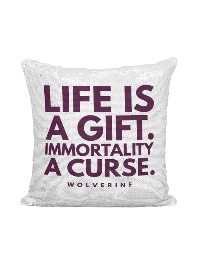 Xmen Quote Sequined Throw Pillow Silver/White/Purple 16x16inch - Image 1
