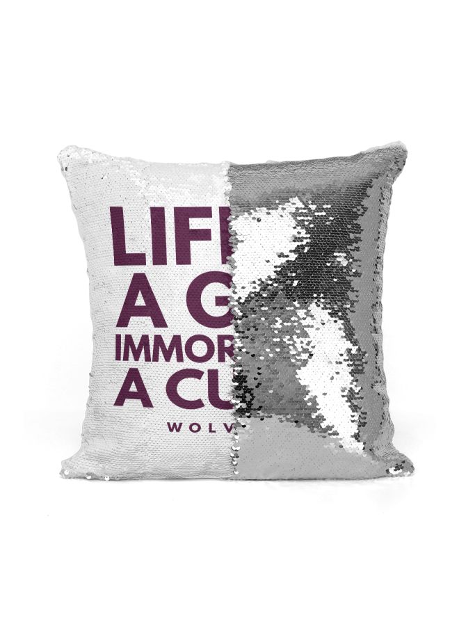 Xmen Quote Sequined Throw Pillow Silver/White/Purple 16x16inch - Image 2