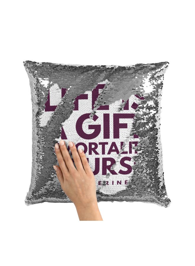 Xmen Quote Sequined Throw Pillow Silver/White/Purple 16x16inch - Image 3