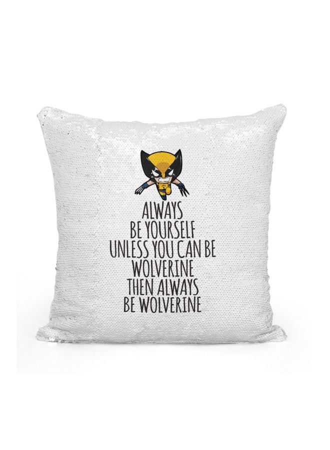 Printed Sequined Throw Pillow Silver/White/Black 16x16inch - Image 1