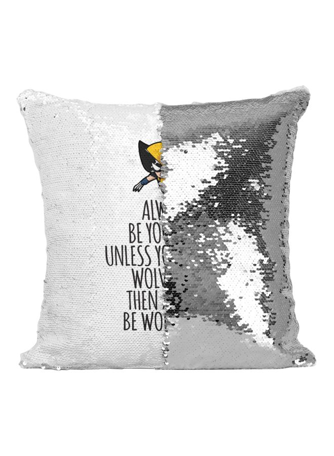 Printed Sequined Throw Pillow Silver/White/Black 16x16inch - Image 2