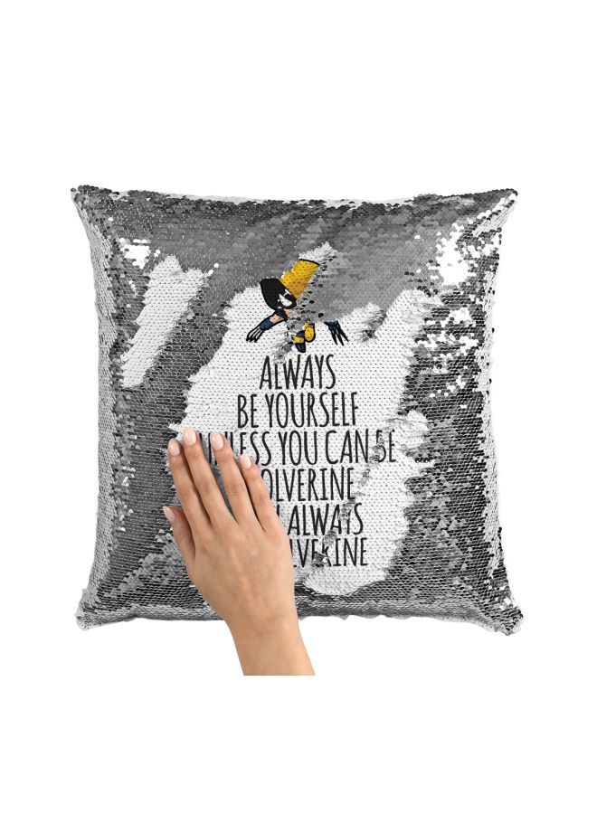 Printed Sequined Throw Pillow Silver/White/Black 16x16inch - Image 3