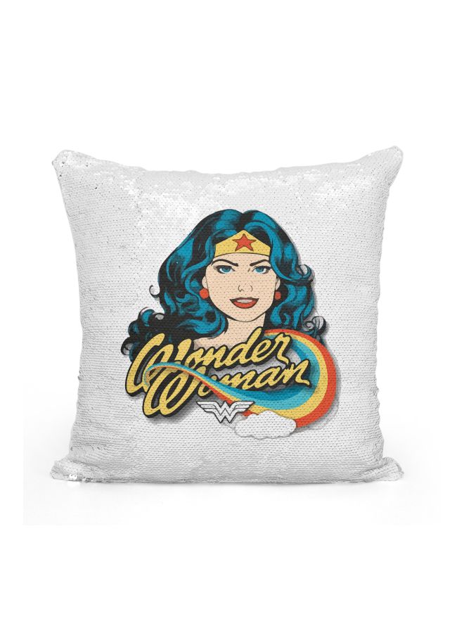 Wonder Woman Sequined Throw Pillow Silver/Blue/Red 16x16inch - Image 1