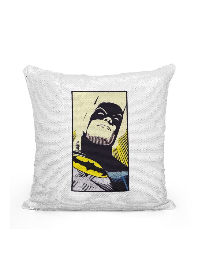 Batman Sequined Throw Pillow Silver/Black/Yellow 16x16inch - Image 1