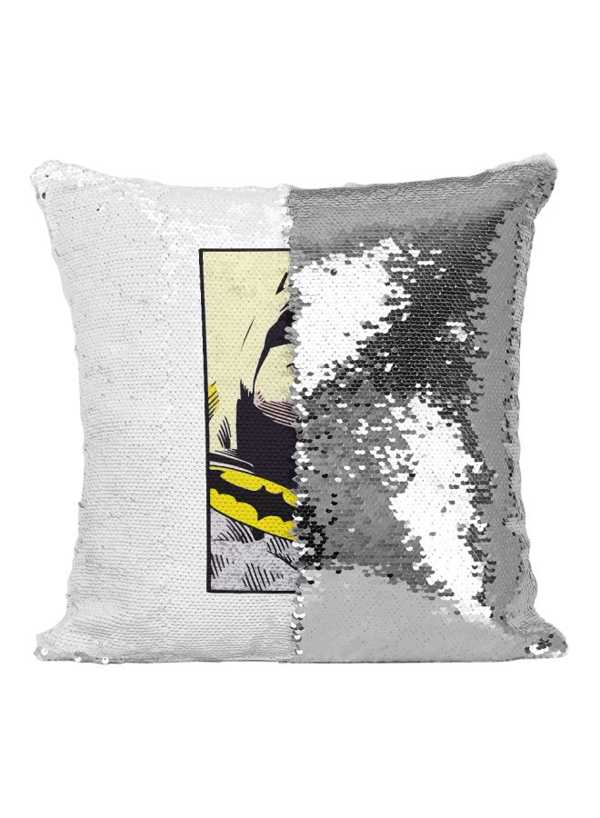 Batman Sequined Throw Pillow Silver/Black/Yellow 16x16inch - Image 2
