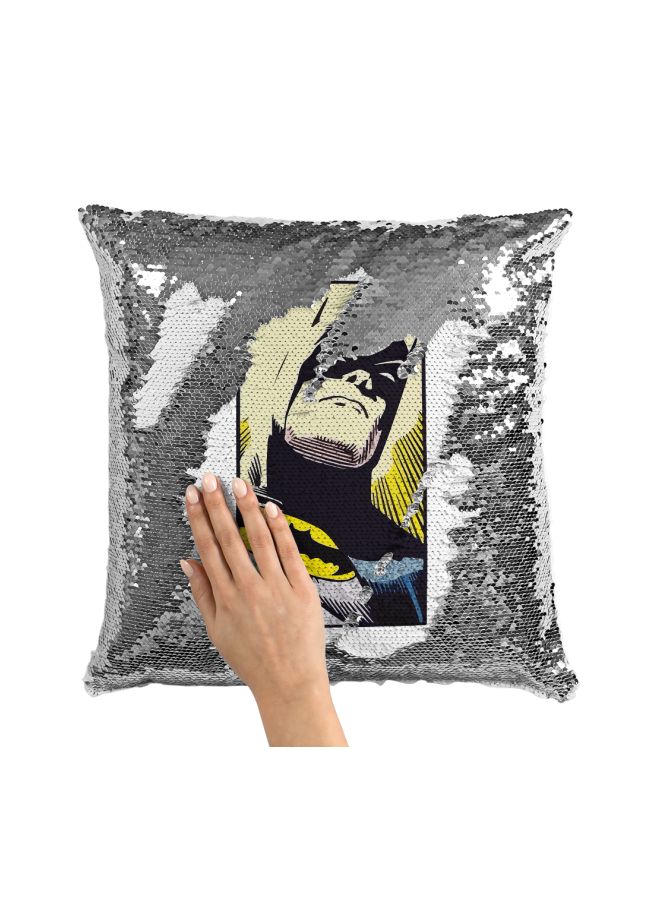 Batman Sequined Throw Pillow Silver/Black/Yellow 16x16inch - Image 3